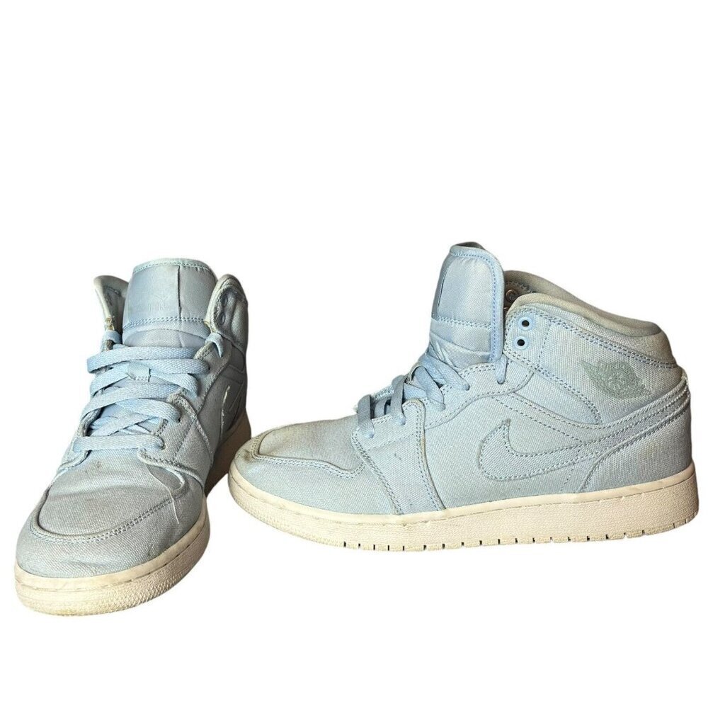 Jordan 1 Mid Canvas Ice Blue Gym Shoes 2016 SIZE 6.5Y‎ 554725-425